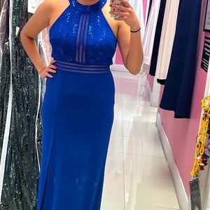 Blue halter top sequin dress‎